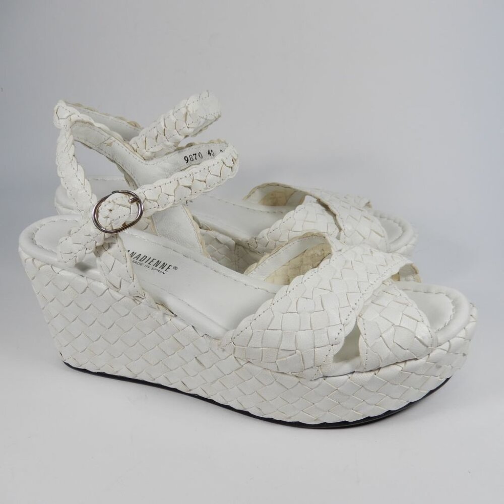 La Canadienne Prevost Platform SANDALS Size EU 40 9.5 Woven White Leather NEW - Picture 7 of 16